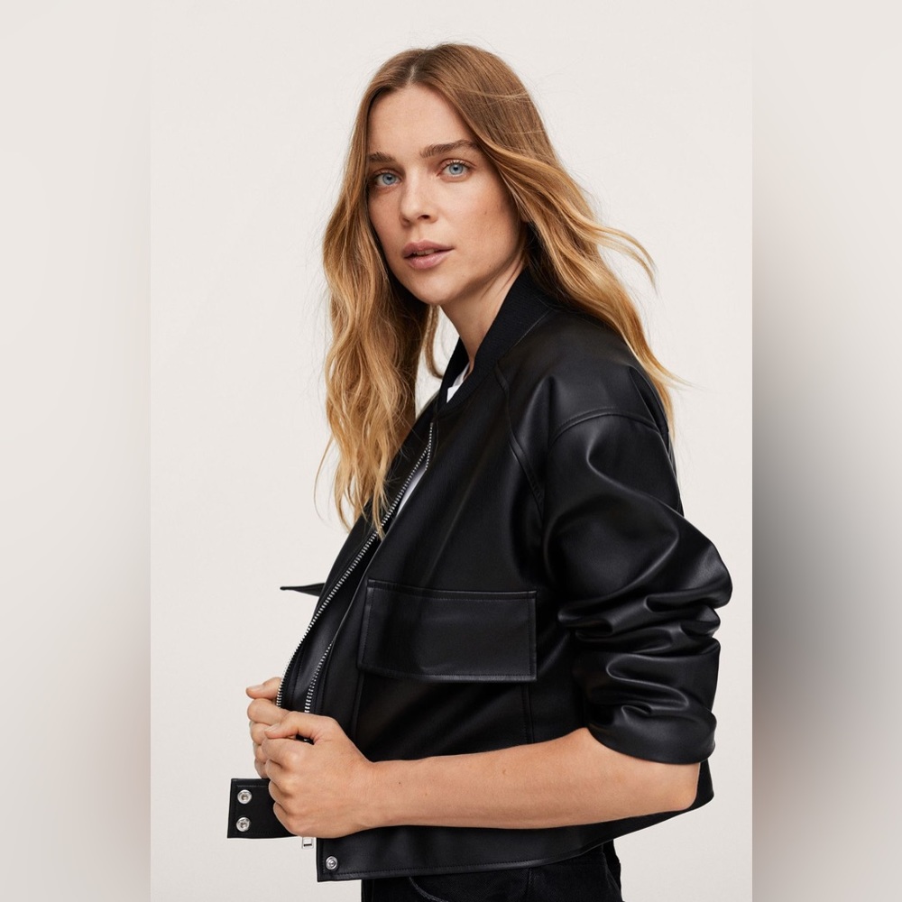 Mango Leather Bomber Jacket